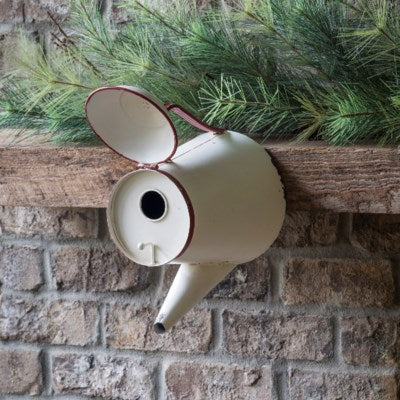 plant pot bird house Painted Coffee Pot Bird House – E.T. Tobey Company