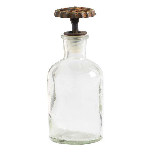 Round Glass Bottle w/ Metal Water Faucet Knob Lid - E.T. Tobey Company