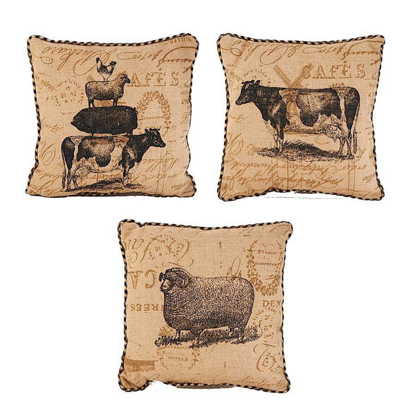 Square Linen Pillows w/ Assorted Farm Animals - E.T. Tobey Company