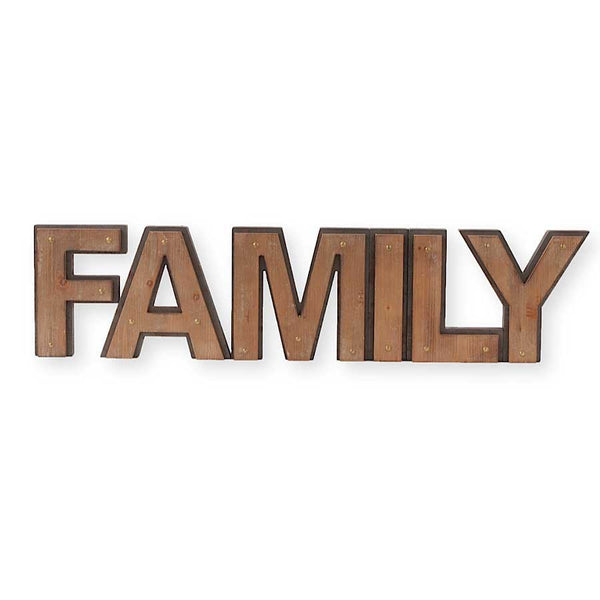  FAMILY Cut Out Wood Wall Art with Rivet Detail