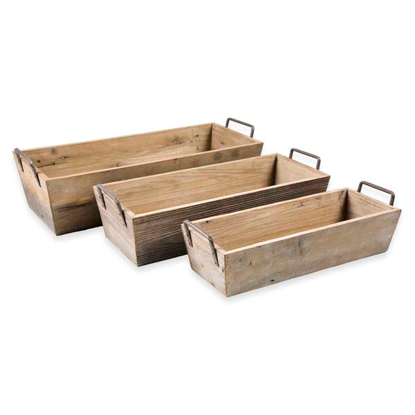 Rustic Rectangular Wood Crates w/ Metal Handles