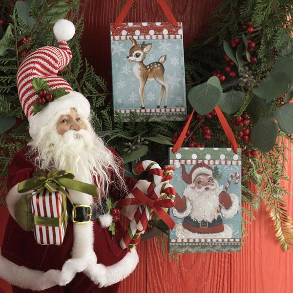 Deer & Santa Ornament