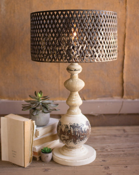 Table Lamp with Round Metal Base & Perforated Metal Shade