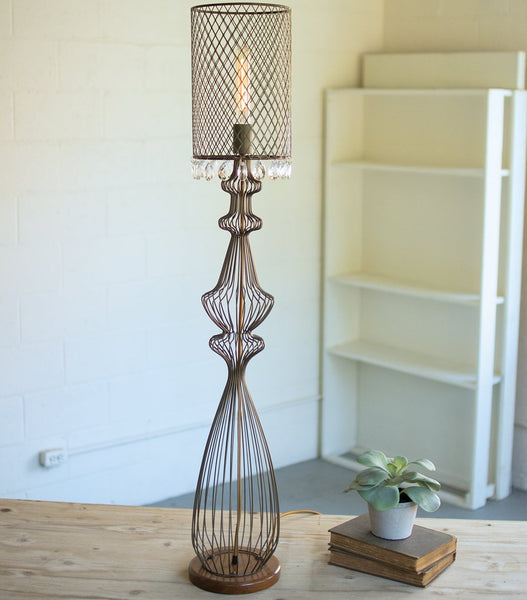 Large Wire Table Lamp with Metal Mesh Shade & Hanging Gems