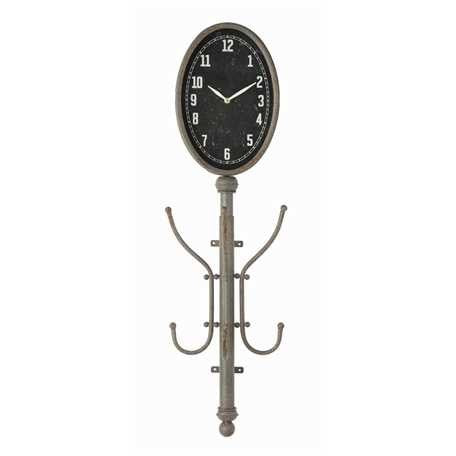 Metal Wall Clock w/ 2 Coat Hooks - E.T. Tobey Company