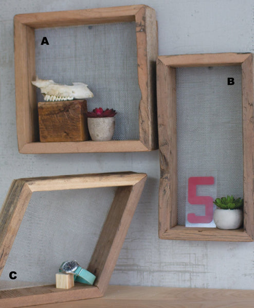 Recycled Wood Shelves With Wire Mesh
