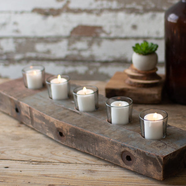 Recycled Wooden Beam with Five Glass Candle Holder