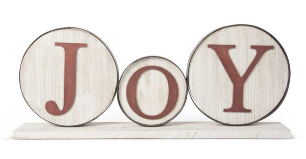 Red and White Round Joy Tabletop Sign