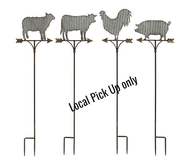 Corrugated Metal Garden Stake w/ Farm Animal