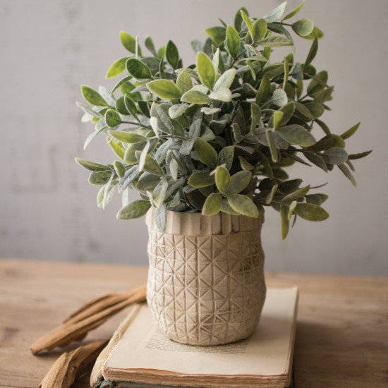 faux plant in white pot Faux Sage Bush in Square Pot