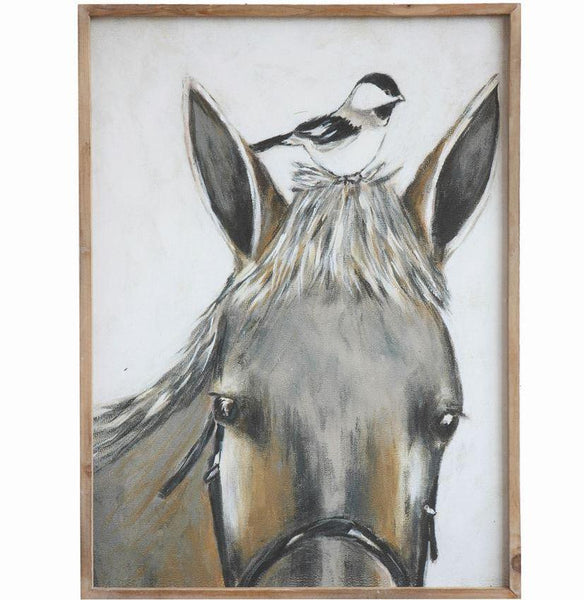 Wood Framed Canvas w/ Horse & Bird