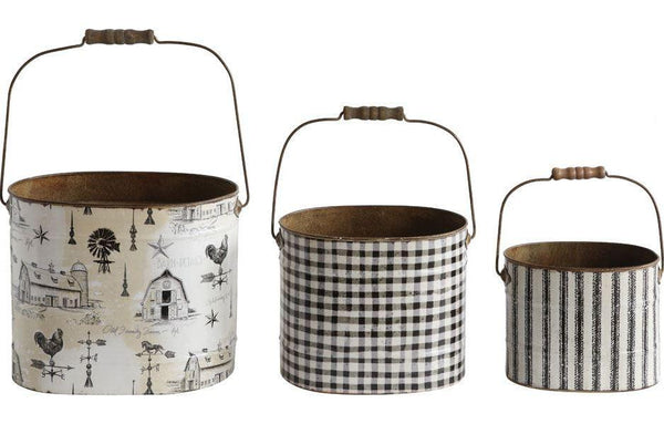 Metal Buckets w/ Wood Handle