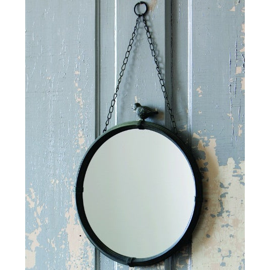 Hanging 6.5" Round Mirror With Detail - vintage mirror