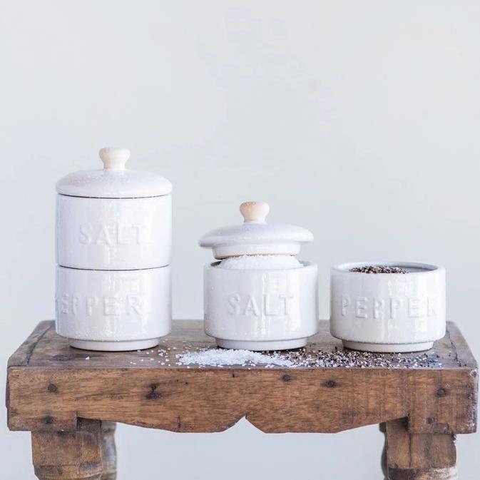 Stoneware Stackable Salt & Pepper Pots w/ Lid – E.T. Tobey Company